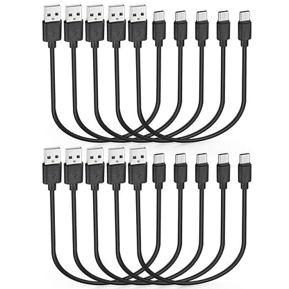 Smays Short 1ft USB C Cable 10-Pack Bulk, USB A to Type C Fast Charging Cord Multipack, Black