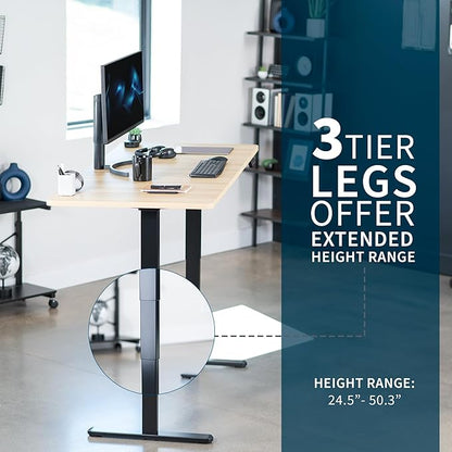 VIVO Electric 71 x 30 in Dual Motor Sit Stand Desk, Memory Height Adjustment, 2B Series, Light Wood Top Black Frame, DESK-KIT-2B7C