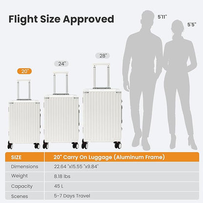 Carry On Luggage 22x14x9 Airline Approved, Zipperless Luggage Carry On, Hard Shell Suitcases with TSA Lock, Lightweight Carry On Suitcases with Aluminum Frame (white, 20inch)