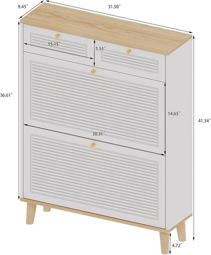 Spaco Shoe Storage Cabinet with 2 Flip Drawers for Entryway,Narrow Shoe Rack Organizer Cabinet with Oak Top and 2 Storage Drawers for Hallway,Entrance