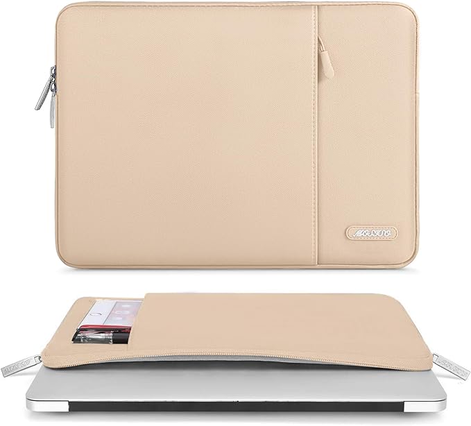 MOSISO Laptop Case 14 inch, 14 inch Laptop Sleeve Compatible with HP Lenovo Dell ASUS Acer, HP Stream, Dell Latitude, Lenovo IdeaPad, Polyester Vertical Computer Sleeve Bag with Pocket, Apricot