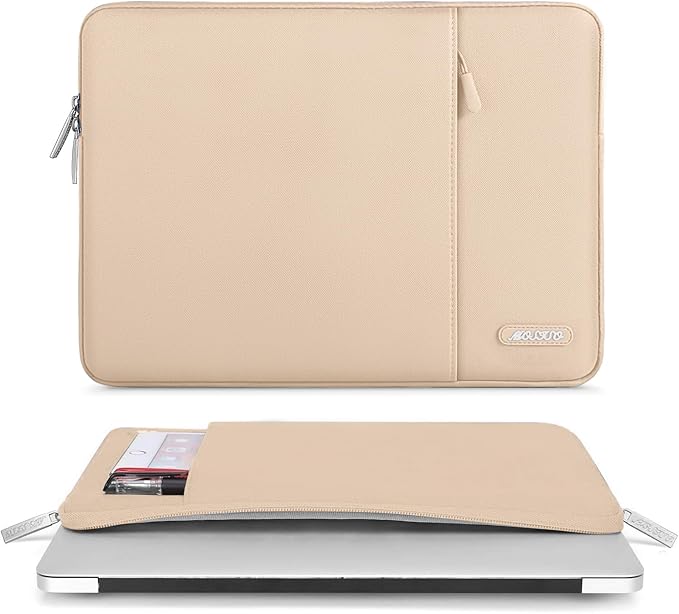 MOSISO Laptop Case 16 inch, 15-15.6 inch Laptop Sleeve Compatible with MacBook Pro 16 M4 M3 M2 M1, HP Acer Dell Lenovo ASUS Notebook, Polyester Vertical Computer Sleeve Bag with Pocket, Apricot