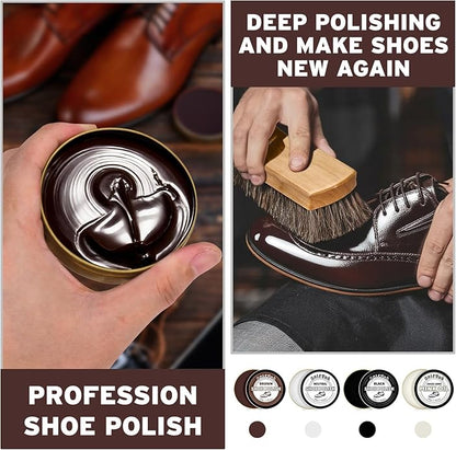 SelfTek Shoe Shine Kit - 15 PCS Shoe Polish Kit, Leather Boot Care Kit with Horsehair Brush and More with Portable Travel Case for Gentle Care Cleaning, Birthday Gifts for Men