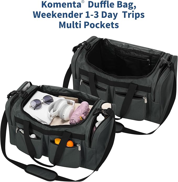 20 inch Gym Bag for Men, 40L Sports Duffle Bag with side pockets durable Weekend Overnight Bag for Travel, Workout, Fitness (Dark Grey)