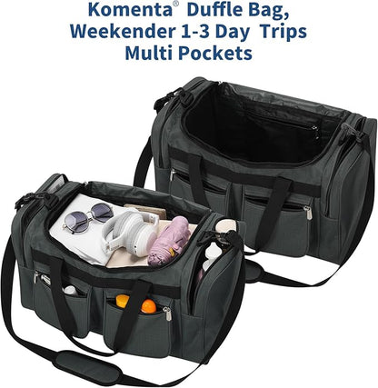 20 inch Gym Bag for Men, 40L Sports Duffle Bag with side pockets durable Weekend Overnight Bag for Travel, Workout, Fitness (Dark Grey)