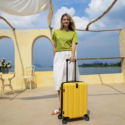 KROSER Hardside Expandable Carry On Luggage with Spinner Wheels & Built-in TSA Lock, Durable Suitcase Rolling Luggage with USB Port, Carry-On 20-Inch, Yellow