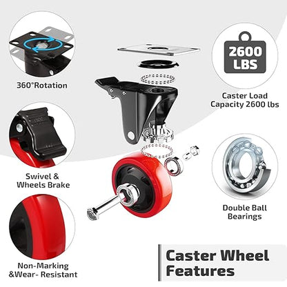 Nefish 6 Inch Heavy Duty Caster Wheels, Industrial Casters Set of 4, Locking Industrial Swivel Top Plate Casters 2600 Lbs, 360 Degree Industrial Grade Casters for Industrial, Furniture, Equipment
