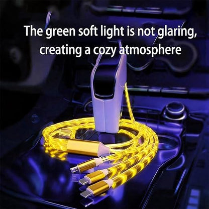 USB Cable PD Fast Charger Lighted Up (USB 3IN1 Yellow),Phone Data Cable, Flowing Light Charging Cable, 39-inch, TPE Material, Compatible with Almost All Phones, Tablets, and Headphones.