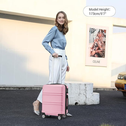 Kono 20" Carry on Luggage with Spinner Wheel TSA Lock, Lightweight PC+ABS Hardside Luggage Durable Small Carry on Suitcase Pink