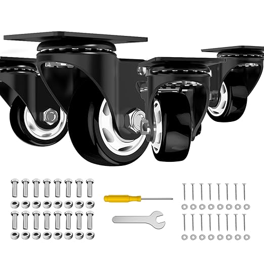 3 Inch Wheel Casters,Set of 4 Heavy Duty,Black Industrial Casters with Brake, Locking Casters for Furniture and Workbench for Cart,Top Plate Swivel Wheels and Load 1000lbs (Two Hardware Kits Include)