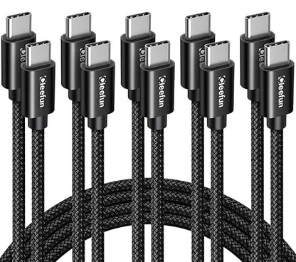 CLEEFUN USB C to USB C Cable 60W, USBC to USBC, [5-Pack, 3/3/6/6/10 ft] Type C to C Charger Cord Fast Charging for iPhone 16 15 Pro Max/Plus, for iPad/MacBook Pro/Air, for Samsung Galaxy S25 S24 S23