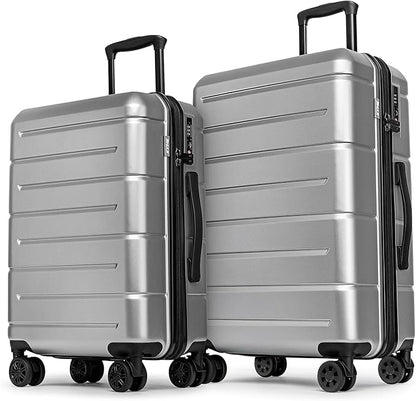 KYME Luggage Sets 2 Piece Suitcase Set Hardshell 20 inch/24 inch Luggage with Spinner Wheels Hardside PC+ABS Checked Large Suitcase with TSA Lock for Men Women Silver Grey
