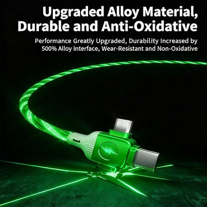 USB Cable PD Fast Charger Lighted Up(USB 6IN1 Starry Green) Mobile Phone Data Cable,Fast Charging Cable,TPE Material,Compatible with Almost All Devices.