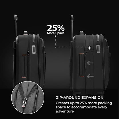 Briggs & Riley International 21" Carry On Expandable Spinner - Luggage for Travel, Suitcases with Wheels, Softside Rolling Bag for Men & Women - ZDX Collection, Black