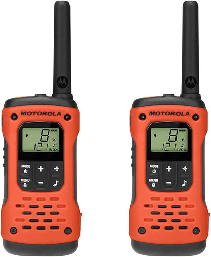 Motorola Solutions, Portable FRS Talkabout T605 H2O Two Way Radios 4-Pack, Walkie Talkies Orange Waterproof 10 PTT Earpieces Rechargeable, Carrying Case, Orange/Black