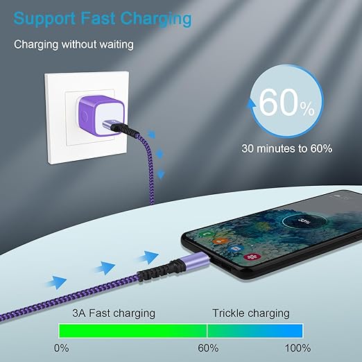 USB-A to USB C Charger Braided Cord 3Pack 3/6/10FT Long USB A to Type C Charger Cable Fast Charging for Samsung Galaxy S25 S24 S23 Ultra,S23+,A14,A13,S22 Ultra,S21 FE,A54,A04S,S20 S10 S9,Pixel 7a 7 6
