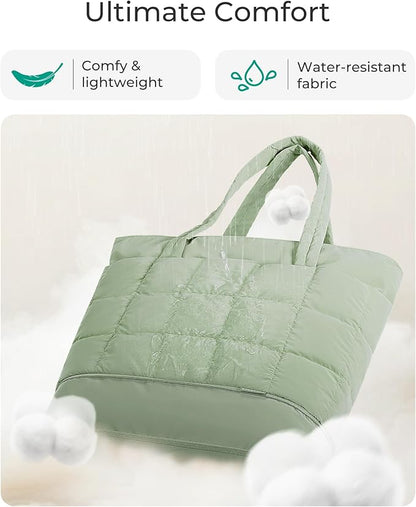 BAGSMART Expandable Tote Bag for Women, Puffer Work Tote Handbag, Quilted Carry On Bag for Travel Gym