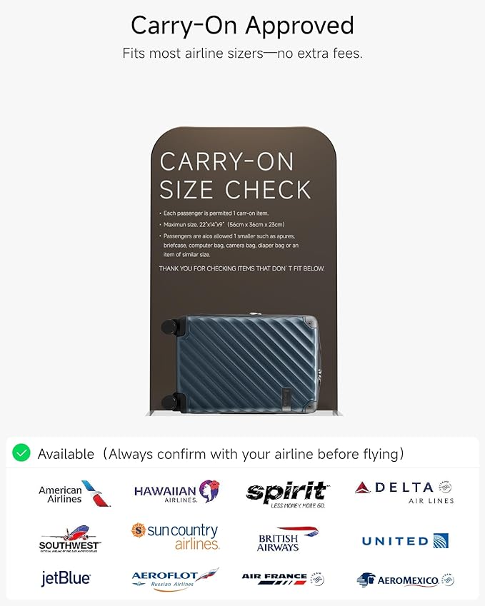 Carry On Luggage 22x14x9 Airline Approved, KVC Expandable Polycarbonate Hard Shell Suitcase for Travelling (EX-Core, Navy, 20 Inch, 40L-44L)
