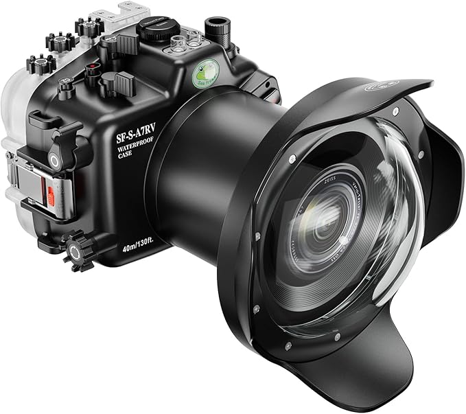 Sea frogs Underwater Camera Case Compatible with Sony A7RV for FE 24-105 F4 GOSS with Wide Angle Fisheye Lens IPX8 40m/130ft Maximum Diving Depth A7R-5 Waterproof Camera Housing for Diving A7R-V
