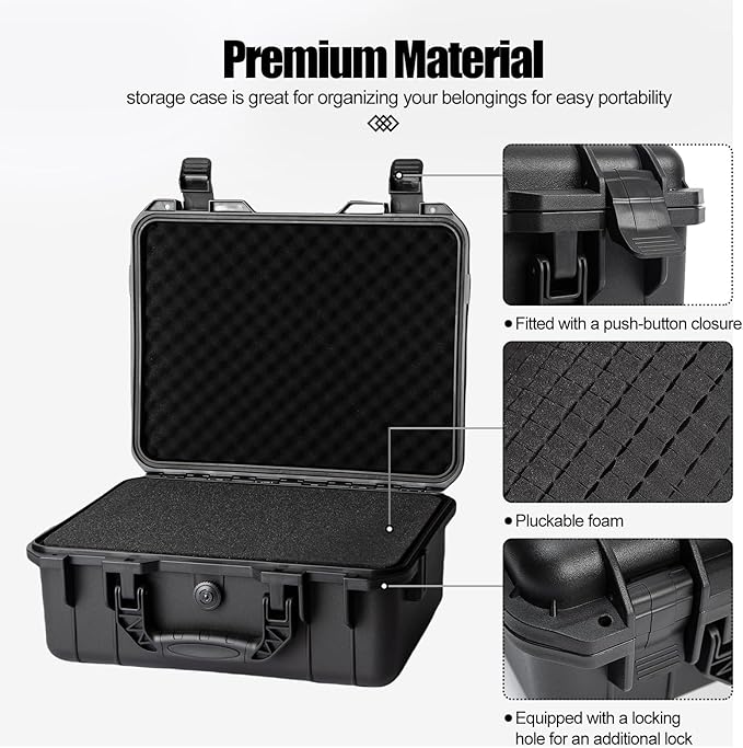 Hard case Waterproof Hard Case with DIY Customizable Foam Insert Portable Protective Case for Camera Drones Equipments Tools Test Instruments 16.9''x13.7''x7.1''
