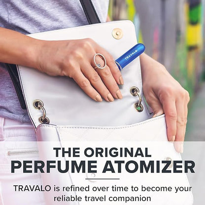 Travalo Classic HD Perfume Atomizer - Leak-Proof and TSA Approved for Air Travel - Reusable, Airtight, Easy-Fill Mini Pump Sprayer - Lightweight, Elegant Design w/Volume Window - Blue - 0.17oz