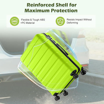 AnyZip Carry On Luggage 21" Hardside PC ABS Lightweight USB Suitcase with Wheels TSA Lock for kids AppleGreen