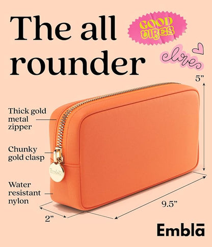 Embla Makeup Bag Travel Cosmetics Pouch and Toiletry Bag, Nylon Zipper Pouch Purse, Cute Make Up Organizer Storage Tote for Women Girls, Waterproof Travel Skincare Case, Small Makeup Bags, Peach
