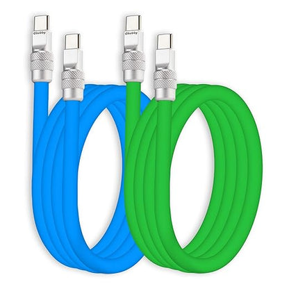 chubbycable Couple Chubby 2-Pack 240W USB C Cable Extra Thick Silicone Fast Charging Cable Compatible with iPhone 17-15 Series iPad Galaxy Series, Blue+Green, Type-C to Type-C, 3.3FT