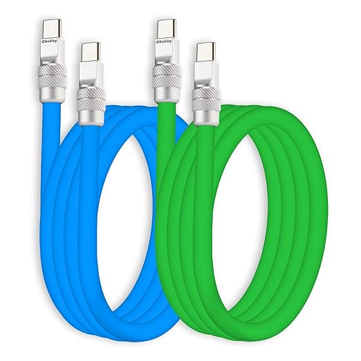 chubbycable Couple Chubby 2-Pack 240W USB C Cable Extra Thick Silicone Fast Charging Cable Compatible with iPhone 17-15 Series iPad Galaxy Series, Blue+Green, Type-C to Type-C, 19.6FT