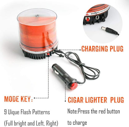 LE-JX Amber Wireless Rotating Beacon Orange Battery Led Strobe Warning Light Roof Top Plow Hazard Flash Emergency Mail Lights 12 V with Magnetic Base Mount and Rechargeable Plug (Yellow, 18 LED)