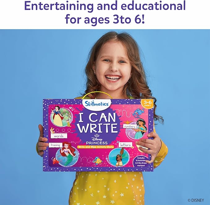 Skillmatics I Can Write Disney Princess - Reusable Preschool Learning Activities, Educational, Christmas Toy and Game, Back to School Supplies, Gifts for Students, Kids, Toddlers Ages 3, 4, 5, 6