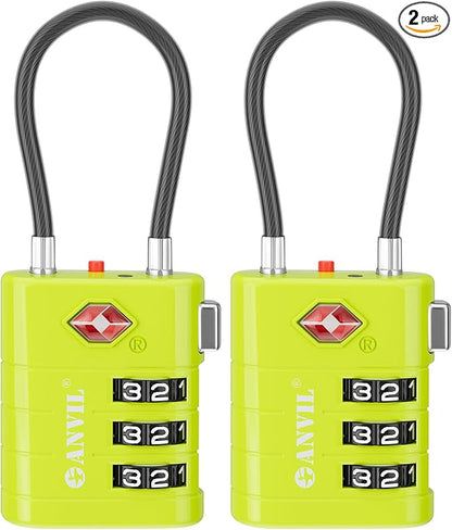 ANVIL TSA Approved Luggage Locks – High Security TSA008 Combination Travel Locks with Inspection Indicator for Suitcases and Backpacks. (2, Grass Green)