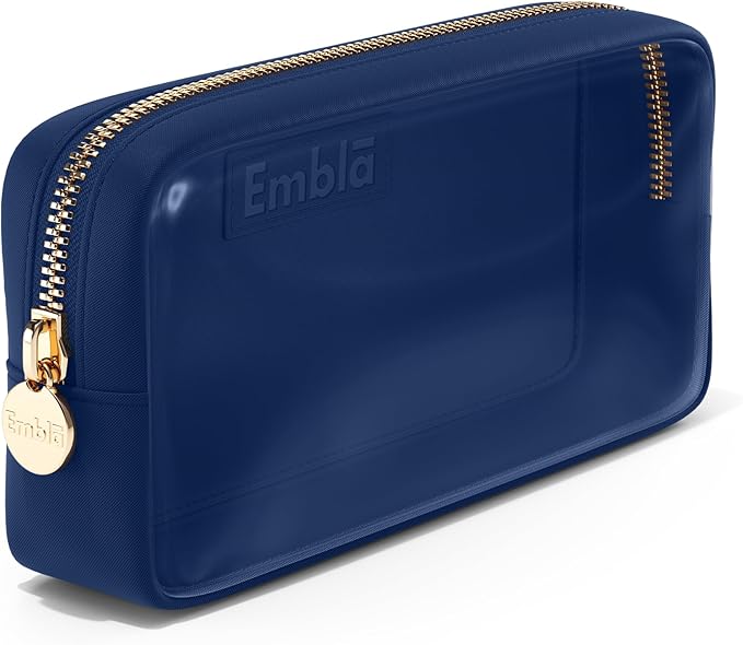 Embla London Makeup Bag Cosmetic Case, Clear Zipper Make Up Pouch and Toiletry Travel Tote, Cute Skincare Pouches for Women Girls, Preppy Purse Cosmetic Organizer, Small Makeup Bags, Sapphire
