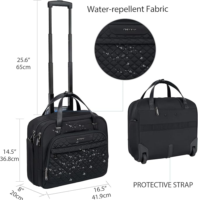 EMPSIGN Rolling Laptop Bag Women with Wheels, Briefcase for Women Fits Up to 15.6 Inch Laptop Briefcase on Wheels, Water-Repellent Overnight Rolling Computer Bag with RFID Pockets, Black