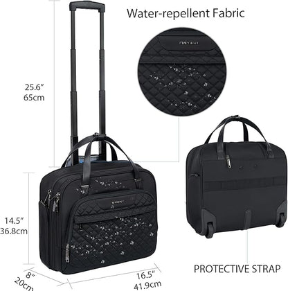 EMPSIGN Rolling Laptop Bag Women with Wheels, Briefcase for Women Fits Up to 15.6 Inch Laptop Briefcase on Wheels, Water-Repellent Overnight Rolling Computer Bag with RFID Pockets, Black