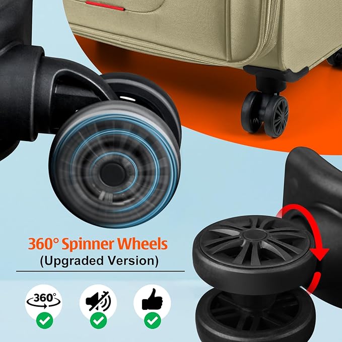 Verdi Luggage Sets of 2 Suitcase with Spinner Wheels Softside Expandable, Carry On Luggage with USB Port (Khaki, 2-Piece set(20/28))
