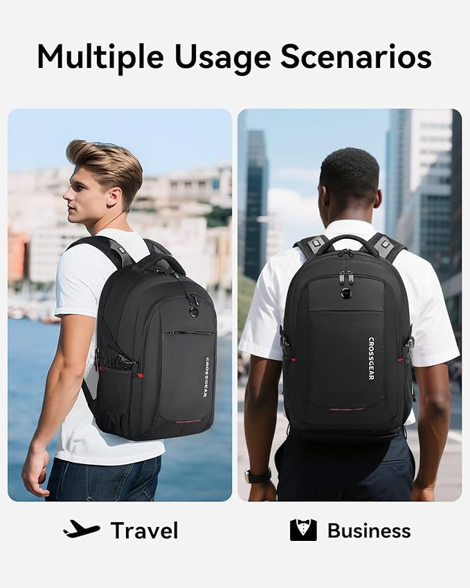 CROSSGEAR Travel Laptop Backpack for Men, 15.6-Inch Large Computer Business Backpack, Multi-pocket, USB Port, Breathable Padded, Water Resistant Work Casual Daypacks