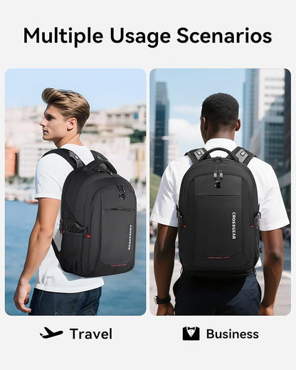 CROSSGEAR Travel Laptop Backpack for Men, 15.6-Inch Large Computer Business Backpack, Multi-pocket, USB Port, Breathable Padded, Water Resistant Work Casual Daypacks