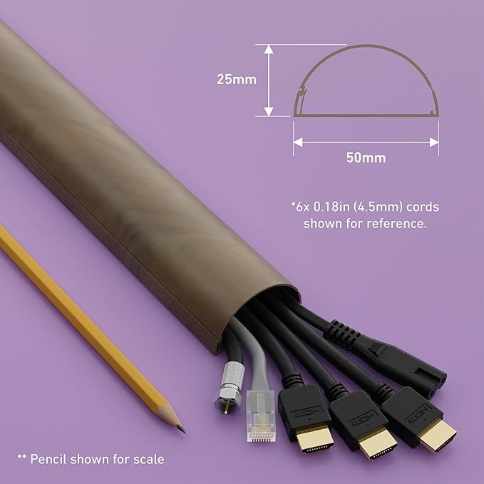 D-Line Half Round Cord Hider, Patented Cable Cover, Hide TV Wall Mount Wires, Raceway for Cords, Decorative Wire Covers, Paintable, Adhesive Cable Concealer, 2in W x 1in H x 39in L, Wood-Effect