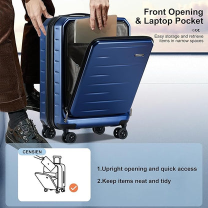 Expandable Carry On Luggage Airline Approved, 20 Inch Lightweight ABS+PC Hard Shell Suitcases with Front Pocket, Spinner Wheels, TSA Lock (Navy Blue, 1PC)
