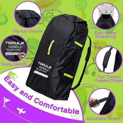 TOMULE Waterproof Gate Check Stroller Bag for Airplane Travel - XL Size, Padded for Double Stroller - Fits All - (Black)