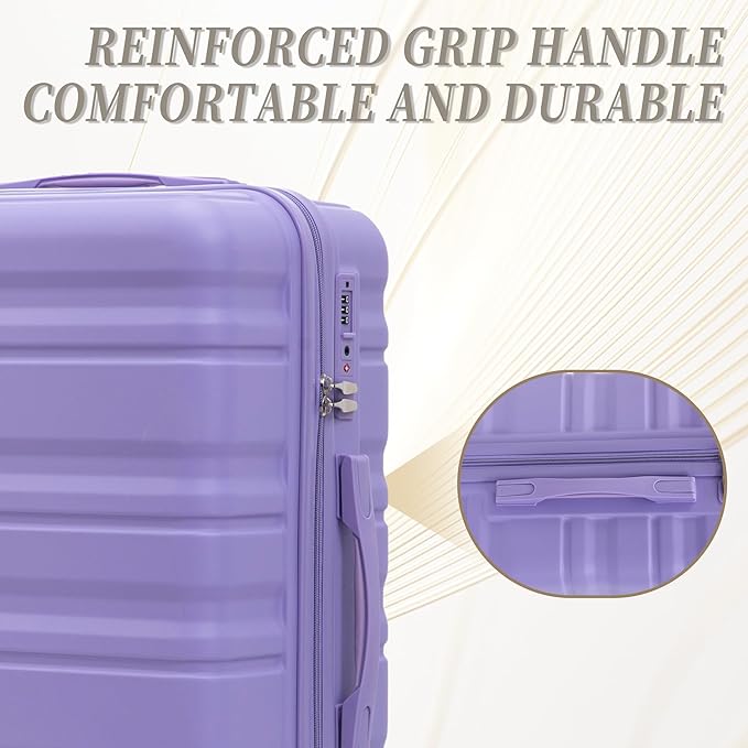 Merax Hardshell Luggage Sets ABS 3Pc Carry On Luggages With Spinner Wheels, Light Purple, 20/24/28 Inch