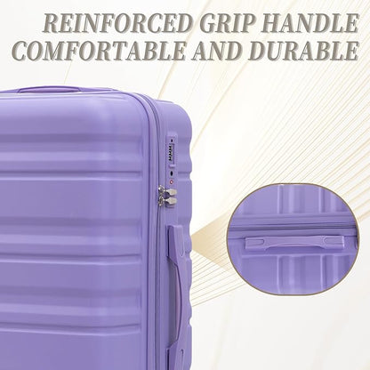 Merax Hardshell Luggage Sets ABS 3Pc Carry On Luggages With Spinner Wheels, Light Purple, 20/24/28 Inch