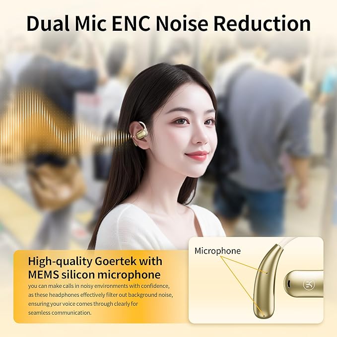 Kinglucky Open-Ear Headphones Wireless Earbuds with Dual Mics ENC Noise Cancelling Headset with LED Display Case, Fast Charging, Bluetooth Headphones for Running/Cycling/Driving
