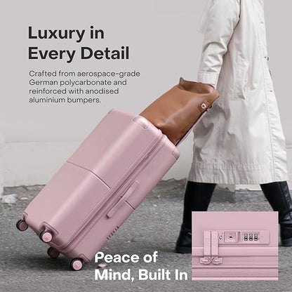 Checked Expandable - 24.5" Airline Approved Check In Luggage with Wheels, Spinner Suitcase for Men & Women - TSA Lock Rolling Suitcase, Spinner Wheels, Expansion Zip, Y-Strap - Blush Pink