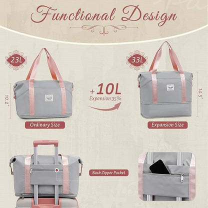 TAKUMI Carry On Luggage Set 3 Piece ABS+PC Hardshell Suitcases with Duffel Bag Double Spinner Wheels Travel Luggage with TSA Lock Lightweight Suitcase Set(GREY PINK, 3 PIECE SET(20/DB/TB))