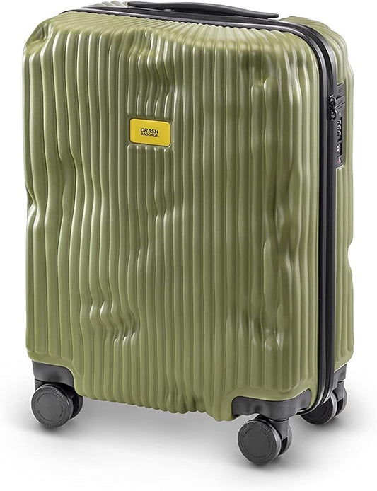 CRASH BAGGAGE Stripe Suitcase | Olive | 36L | 100% Polycarbonate, TSA-Approved Lock, 360° Spinning Wheels