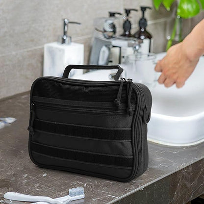 Tactical Toiletry Bag for Men Women, Travel Hanging Toiletry Bags, Toiletries Organizer Dopp Kit, Travel Cosmetic Bag,Shaving Hygiene Bag, Bathroom Essentials Men's Toiletry Bag for Camping - Black