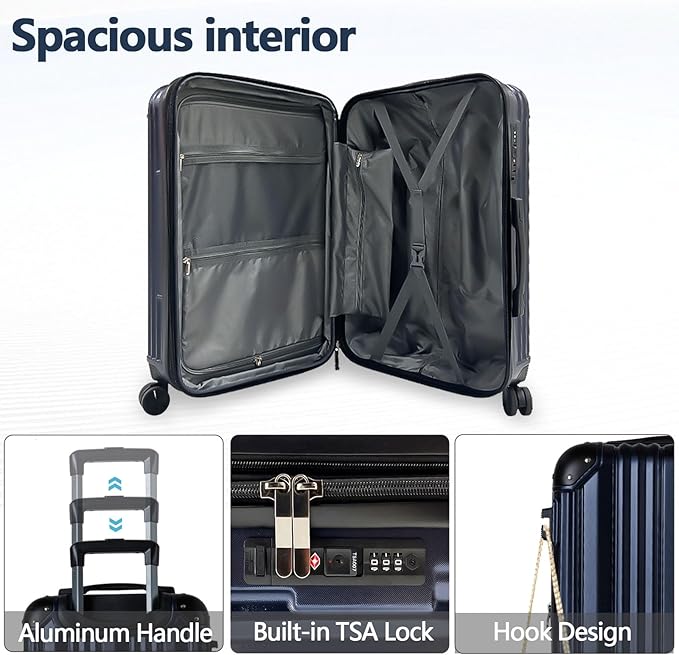 OUZZO 3 Piece Luggage Sets Hardshell Expandable Suitcases Sets with Double Spinner Wheels Lightweight ABS+PC Checked Luggage with TSA Lock for Women Men Family Trips