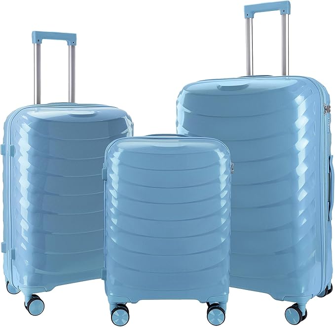 LARVENDER Luggage Sets 3 Piece, Hardside PP Carry On Luggage Suitcase with 360° Spinner Wheels Suitcase Sets for Women Men, Blue